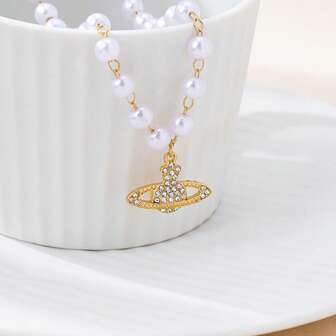 1件时尚优雅百搭奢华仿珍珠链吊坠项链，适合女性日常佩戴、派对场合、生日礼物