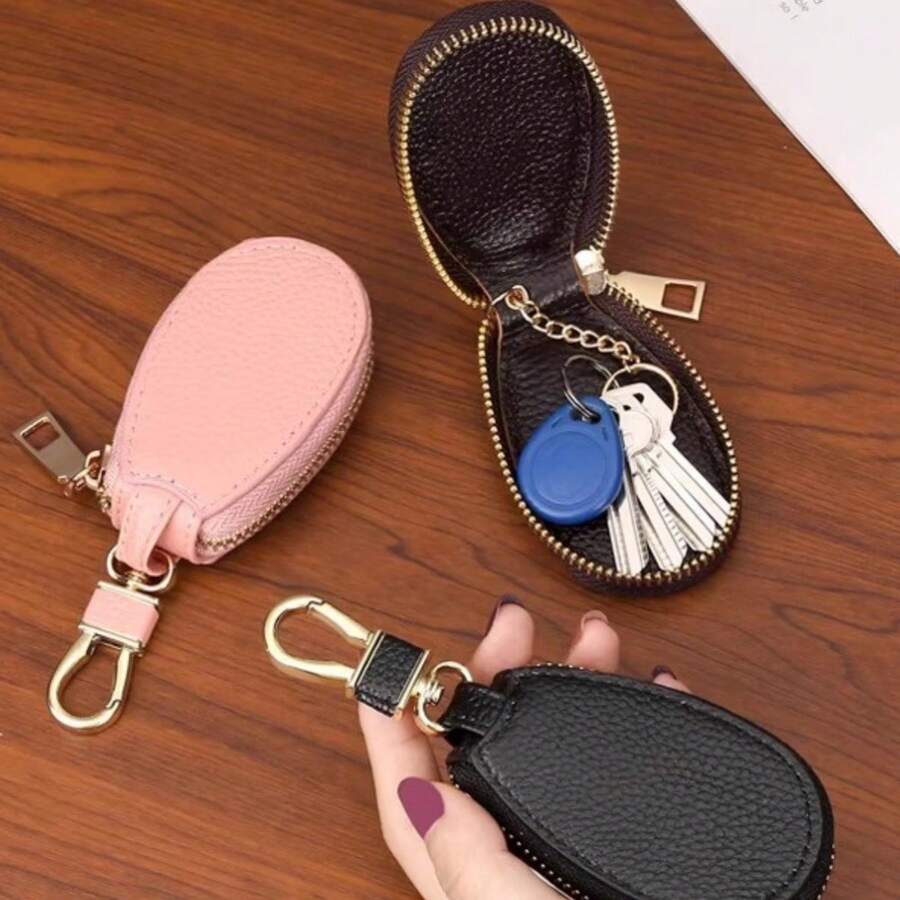 1pc Cute Multifunctional Mini Minimalist Large Capacity Zipper Key Holder Case, Unisex Car Key Chain Accessory - one-size - View 1