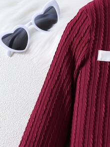 Girls' High-End Colorblock Long Sleeve Knit Cardigan With Ruffle Lace Trim & Bow Decor Maxi Skirt 2-Piece Set - Burgundy - View 7