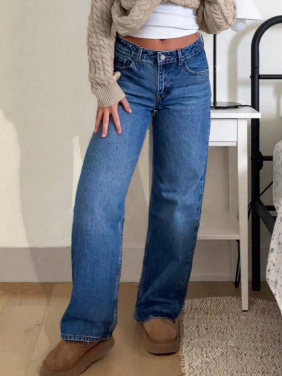 Teen Girl Straight Pocket Casual Jeans - Dark Wash - View 1