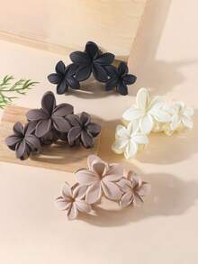 4pcs Women Autumn/Winter Retro Rectangle Matte Daisy Flower Hair Clips, White Floral Hair Claws, Transparent Flower Hair Clips, Brown/Black/Matte Rectangle Hair Clips Set, Strong Non-Slip Grip, Suitable For Fine And Thick Hair, Solid Color Plastic Hair Clips Hair Accessories Fashion Hair Clutch Elegant Claw Clip - Multicolor 2 - View 7