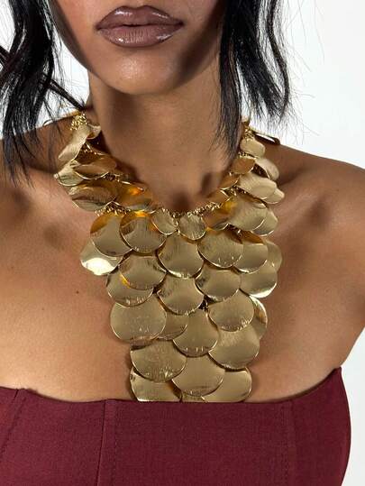 Collar bib circular irregular ZAA, collar de múltiples capas con flecos de estilo cascada retro y de moda, cadena larga de clavícula tejida a mano de estilo retro europeo y americano