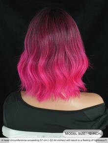 12-Inch Short Wave Rose-Pink Ombre Wigs For Women,Elegant Wavy Bob Wigs With Curtain Bangs,High Quality Soft Synthetic Fiber Wigs For Women Daily Wear, Festival Ready Party Use, Graduation Gift - Beginners Glueless Wig Accessorie - 漸層 - 查看 2