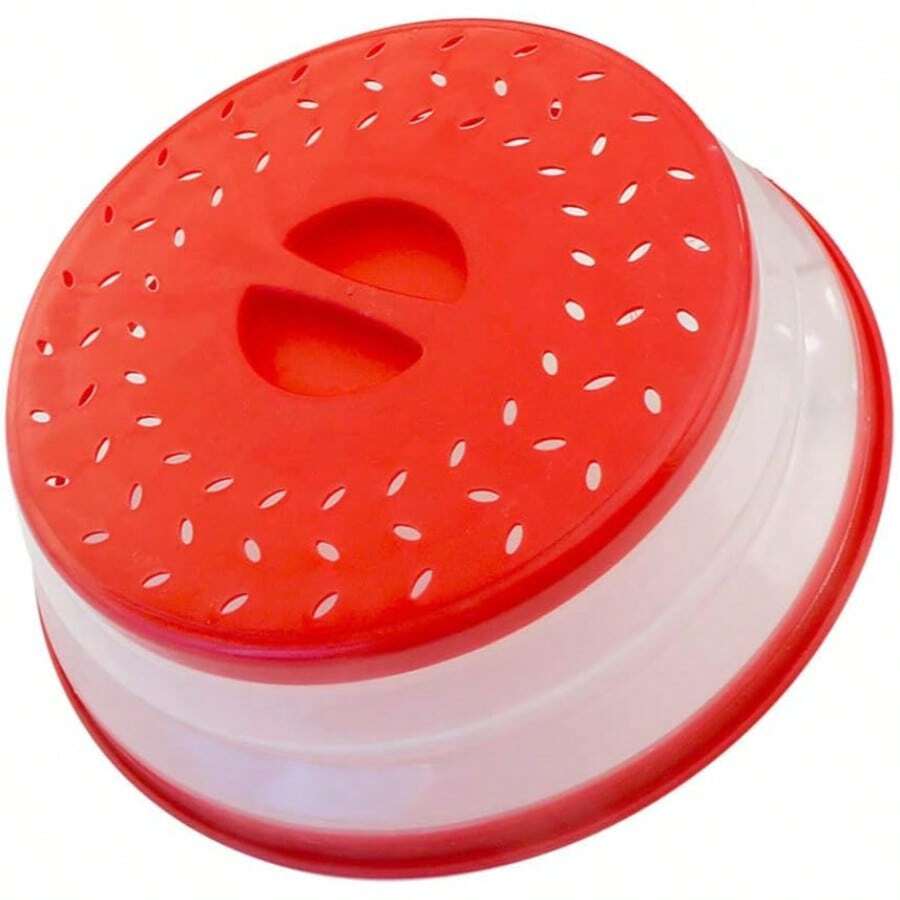 2 In 1 Microwave Splatter Cover , Vented Collapsible Microwave Cover For Food, Vented Silicone Splatter Guard Lid - Vegetable Fruit Colander - 1PC Red Cover - View 1