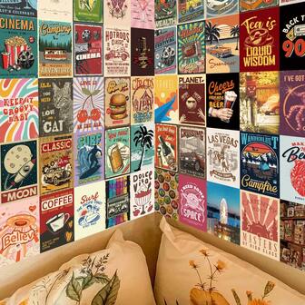 50pcs Vintage Hippie Aesthetic Wall Collage Kit Cards, Multicolor Boho Retro Postcards, Suitable As Home Wall Art In Living Rooms, Bedrooms, And Offices, Ideal Gift On Holidays Christmas Or Birthdays, Gift Wrapping, Party Invitations, Journals & Albums, 5.91*3.94inch