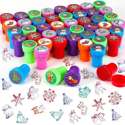 5/10/15 Packs Holiday Stamps Bright Colored Plastic Assorted Self Ink Stampers With Different Patterns For Prizes, Stocking Filler And Party Favors(Christmas Style)