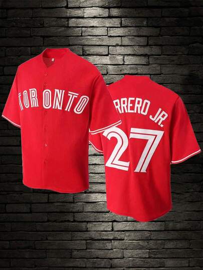 Atonmore Men's Red Classic Baseball Jersey, Sports Hoodie With Buttons & Embroidery, Suitable For Training & Games