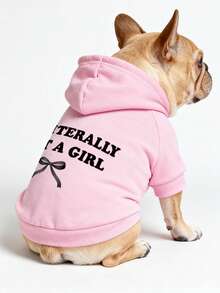 LUCKIE LABO 1pc Valentine's Day Solid Color Bow "I'M LITERALLY JUST A GIRL" Slogan Graphic Print Polyester Hoodie Sweatshirt, Casual Comfortable Warm Breathable Pet Hoodie Suitable For Cats And Dogs Indoor And Outdoor - Baby Pink - View 7