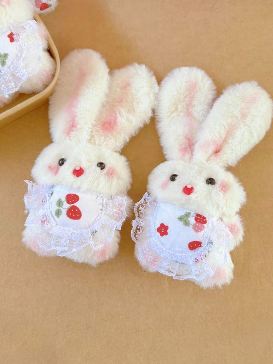 1 pieza Muñeco de peluche de conejo con colgante, llavero de muñeco de peluche de conejo con orejas largas y chillón, lindo para niñas - Multicolor - Ver 1