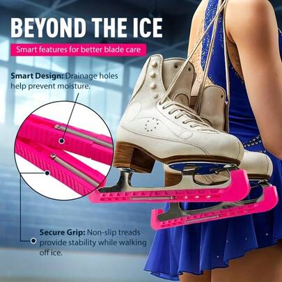 2pcs Adjustable Ice Skate Guards - Heavy Duty Plastic Blade Covers For Figure Skating & Hockey Skates, Training/Storage/Travel Protective Accessories, Adjustable Size, Scratch & Dent Resistant, Essential For Ice Skating Practice And Daily Use