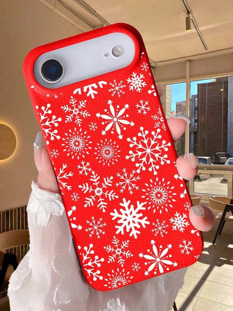 Funda navideña para phone 17 Pro Max E con diseño de copo de nieve. Ideal para la temporada navideña. Diseño antigolpes con copo de nieve blanco. Compatible con phone 17 Pro Max, 17 Air, 17, 16 Pro Max, 16 Pro, 16 Plus, 16 y 15 Pro. - Burdeos - Ver 1