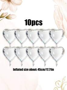 10个18英寸银色心形铝箔气球，适用于生日、婚礼、毕业派对装饰、新娘送礼会/节日场地装饰、情人节装饰 - 銀色 - 查看 6