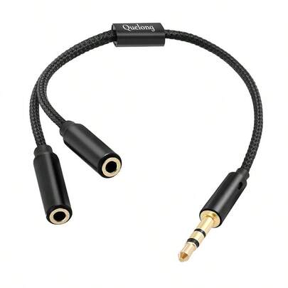 1Pcs Headphone Splitter Dual Headphone Nylon Braided Extension Cable HiFi Audios Stereo Y Splitter 3.5mm 2 Female 1 Male Suitable For Phones  Amplifiers Smartphones Tablets And More.
