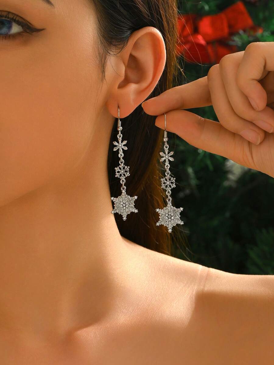 1 Par de Brincos Elegantes em Formato de Floco de Neve, Adequado para Festa, Banquete, Uso Diário, Ótimo Presente para Amigos