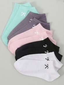 1/20 Pairs Women Bow Candy Color Solid Ankle Socks - Sweet Minimalist Comfortable Casual - Suitable For Daily Wear, Sports, Travel, College Style - Multicolor - View 5