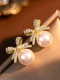 Stecker Ohrringe Mit Strassbogen Und Kunstperlen Design