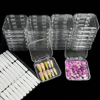 OBOVAY Transparent Nail Polish Storage Box With Lid, Plastic Press-Down Nail Display Case For Bracelets And Necklaces
