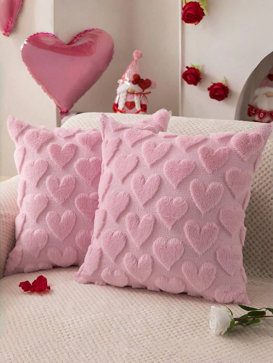 1pc Valentine's Day Pillowcase, Soft & Cute With Heart Pattern, Jacquard Woven, Ideal For Valentine's Day Bedroom, Sofa, Bed And Other Home Decor, Lovely Gift For Your Loved One, Pink