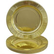 DDISPOSABLE ROUND RIPP RIM CHARGER PLATES - 10 PC - Gold - Gold - View 2
