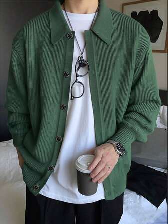 WAIT HIM 男士纯色休闲开衫毛衣