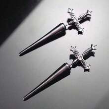 Gothic Sword Earrings For Women,Rhinestone  Pirate Earring,Punk Sword Front Back Stud Earrings Goth Jewelry For Halloween Costume Renaissance Accessories{Inchcolor_nameinch:InchBlackWhiteinch} - BlackWhite - View 7