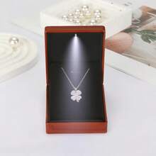 Wooden Jewelry Necklace Pendant Gift Box With LED Light Small Velvet Lining Necklace Bracelet Display Holder Boxes For Wedding Christmas Engagement Birthday Anniversary Style 5