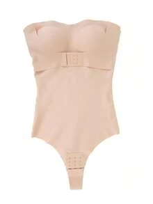 Built-In Bra Seamless Shapewear Thong Bodysuit For Women Tummy Control Strapless Slimming Body Shaper Underwear Under Dresses Abdomen Compression Undershirts Off The Shoulder Spaghetti Strap Removable Shoulder Straps Push Up Padded Bra - 杏色 - 查看 8