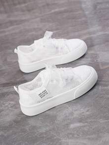 女士休闲鞋，透气系带运动鞋，软底舒适平底鞋，适合居家、户外步行，百搭夏季女鞋 - 白色 - 查看 6