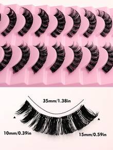 Rikuaild 10 Pairs D Curl Russian False Eyelashes, Lightweight & Fluffy, Thick & Curled, Criss-Cross Design, Faux Mink, Suitable For Parties, Music Festivals, Travel, Reusable, Create Voluminous Lashes - 俄羅斯條狀假睫毛 - 查看 4