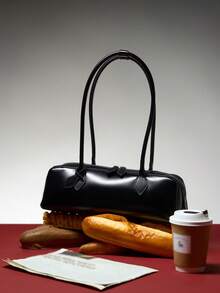 Women's New Niche Design One Shoulder Large Capacity Underarm Bag, Elegant Long Red Baguette Bag - Black - View 4