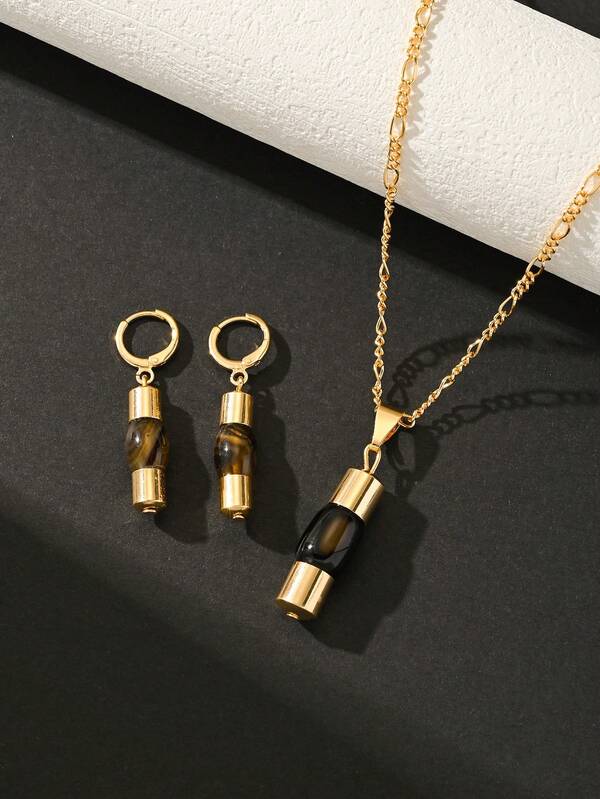 طقم قلادة وأقراط من الحجر الشمسي الطبيعي الأنيق والأنيق للنساء، فريد وشخصي، مناسب للمناسبات العادية والعطلات وعيد الأم والصديقة والزوجة، مناسب لهواة المجوهرات الطبيعية