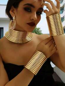 3pcs Set (2 Bracelets + 1 Necklace) Traditional Jewelry Set, Stunning Party Accessories, Exaggerated Ornaments