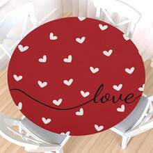 Water-Resistant Round Tablecloth With Elastic Edge For 40-44" Tables - Love-gheart Red - View 1