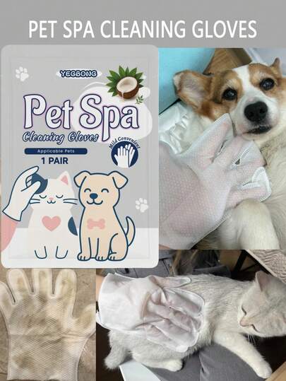 YEGBONG 2 piezas Guantes de aseo para mascotas, fórmula suave para gatos y perros, limpieza y cepillado convenientes en una sola vez para las patas, el vientre y la espalda, adecuados para gatos y perros de todos los tamaños, fáciles de usar sin agua ni enjuague, mantienen la higiene durante el aseo del pelaje de la mascota, mantienen la piel de la mascota hidratada.