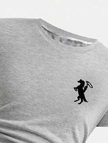 女童卡通印花短袖上衣和宽松长裤套装 - 灰色 - 查看 3