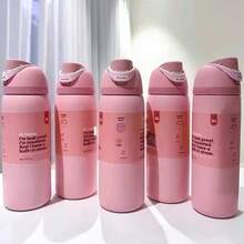 Owa Laa 32oz Pink Large Capacity Stainless Steel Water Bottle. Exquisite In Appearance. Easy To Carry. It Can Both Keep Warm And Cool. It Can Hold Coffee, Juice And Water. Suitable For Outdoor Activities, Offices, Leisure, Etc. Suitable For Office Workers And Students,Valentine's Day - 粉色 - 查看 4