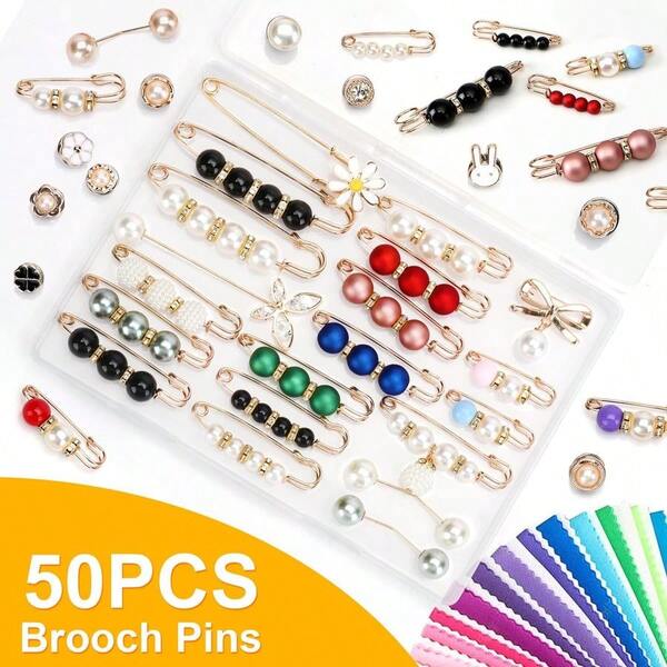 Pcs Pearl Brooch Pins Sweater Shawl Clip Neckline Safety Pin Faux Rhinestones Brooches For Women Clothing Dress Pants S...