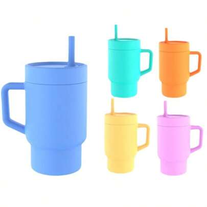 Taza de entrenamiento de silicona para bebés de 266ml (9oz) con asa y pajita, diseñada para que los niños pequeños aprendan a beber, portátil y fácil de limpiar