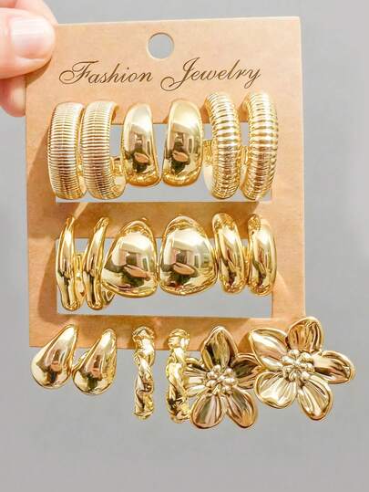 18 pezzi Set di orecchini in resina CCB placcati UV di alta qualità in stile minimalista, orecchini a cerchio a forma di C, nuovi orecchini placcati oro da donna, gioielli hip-hop, orecchini geometrici, per uso quotidiano, regalo per fidanzata/famiglia/amici