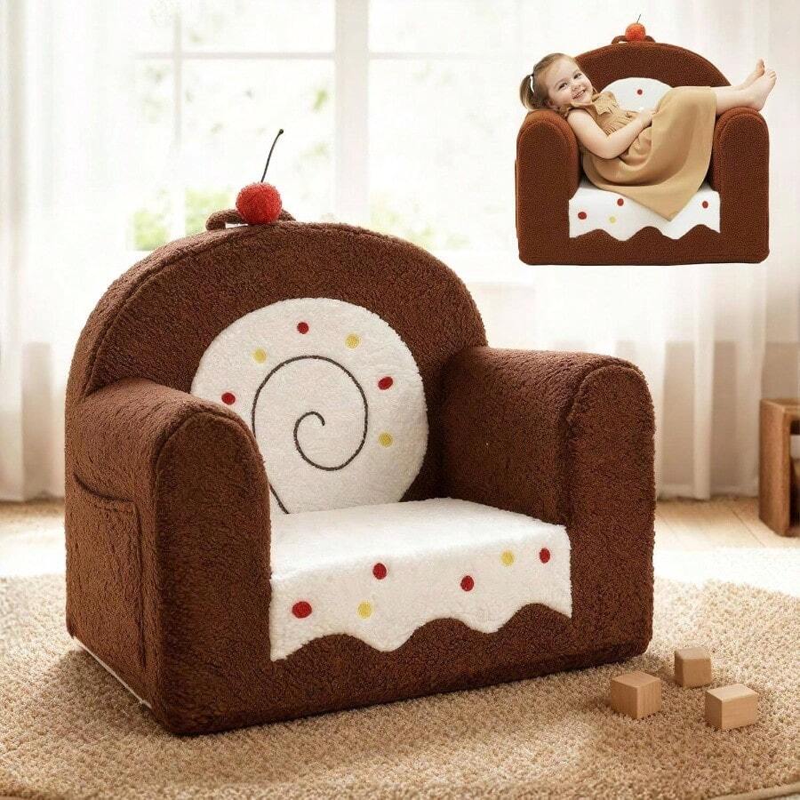 Chair Ages 1u20136, Soft Sherpa Sofa With Book Pocket Carry Handle, Cozy Single - Couch Playroom Or Bedroom, Birthday