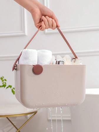 1 Piece Of Household Draining Basket, Bathroom Shower Storage Basket, Plastic Cosmetics Storage Box Hanging Basket, Shower Shelf With Drainage Function, Portable Wash Basin Basket For Men And Women Dormitory, Dressing Table, Cosmetics, Skincare, Lipstick, Jewelry