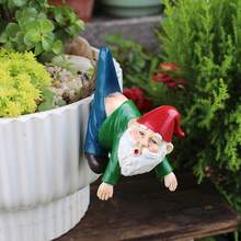 1 pieza Estatua de gnomo de resina divertida para maceta y decoración de jardín, escultura de resina de un gnomo colgado en una rama de árbol para decoración de patio, jardín o maceta exterior