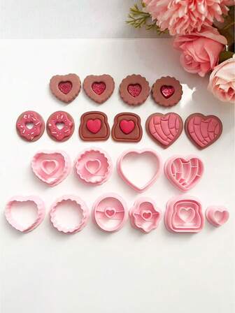 心形软陶切割模具套装，DIY耳环首饰制作模具，手工礼品发夹饰品吊坠软陶切割模具工具，DIY创意装饰耳环、胸针及其他饰品制作模具