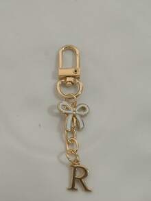 1pc White Exquisite Bow Tie Capital A-Z Letter Keychain Pendant Suitable For Bags, Backpacks, Car Key Pendants, Graduation Season, School Season, Small Gifts For Each Other, Suitable For Handbags, Backpacks, Keys,