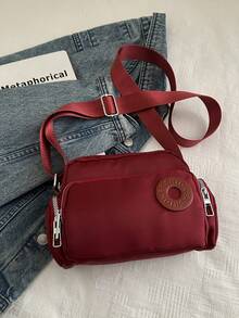 迷你斜挎零钱包，时尚经典纯色尼龙面料，字母图案设计，拉链封口，多口袋休闲小包，适合户外运动、旅行、购物、通勤、聚会、约会等场合。 - 酒紅色 - 查看 2