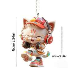 2D Acrylic Cat Ear Car Rearview Mirror Pendant - Ideal For Christmas, Graduation Parties And Various Festivals. A Fun Accessory For Car Rearview Mirrors, Backpacks And Holiday Decorations! - Orange Cat - View 5
