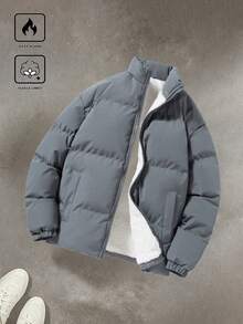 Men's Autumn/Winter Outdoor Sports Loose Fit Thickened Fleece Casual Fashionable Jacket - Light Grey - View 2