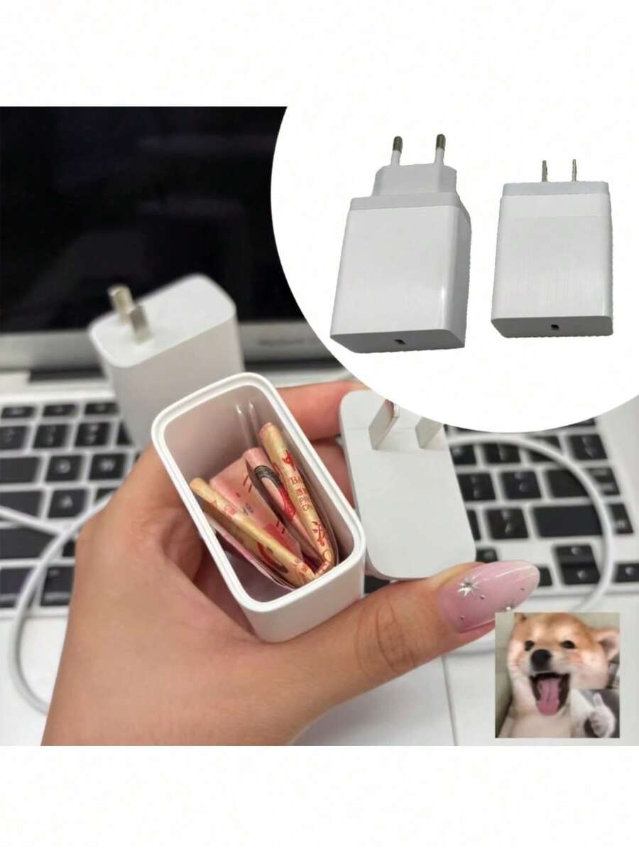 Kombinations-Tresor - Realistischer Ladegerät-Box-Stil Tresor mit Kombinationsschloss, -C/Lightning/Typ-C-Anschluss-Design (keine echten Anschlüsse), zum Aufbewahren von Wertsachen, Bargeld und Elektronik - Hochwertige Kunststoff-Tresor