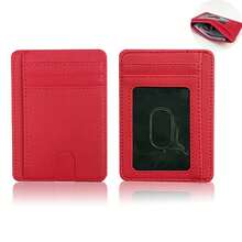 Cartera con bloqueo RFID para hombres, portadores de tarjetas de crédito, cuero, fibra de carbono, carteras minimalistas, estuche delgado para tarjetas inteligentes - Rojo - Ver 9