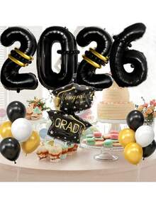 kumozawa 2025/2026 Graduation Balloon Decoration Set, 24pcs/Set, Graduation Party Decorations, Graduation Cap Foil Balloons & Latex Balloons - Black - View 7